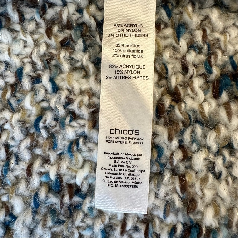Chico’s Sleeveless Open Front Marled Knit Long Cardigan Vest Blue Brown 2 Large - Picture 9 of 10